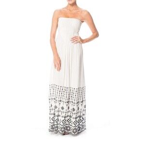 Devlin June White Embroidered Strapless Maxi Dress